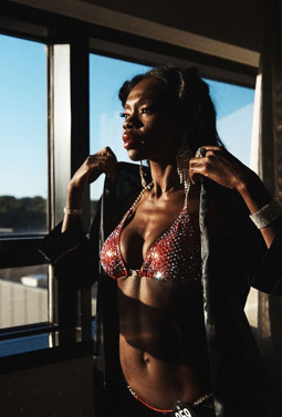 Simone looking out window