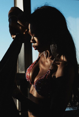 Simone looking out window