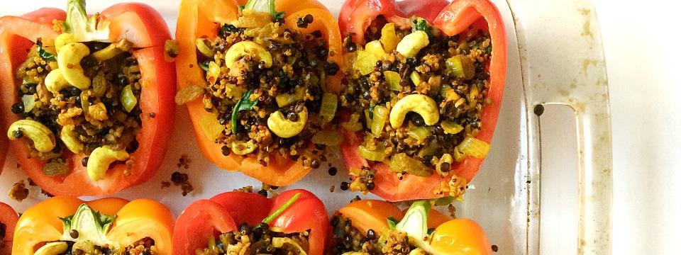 stuffed peppers, recipe, red peppers, quinoa, baked, food, healthy