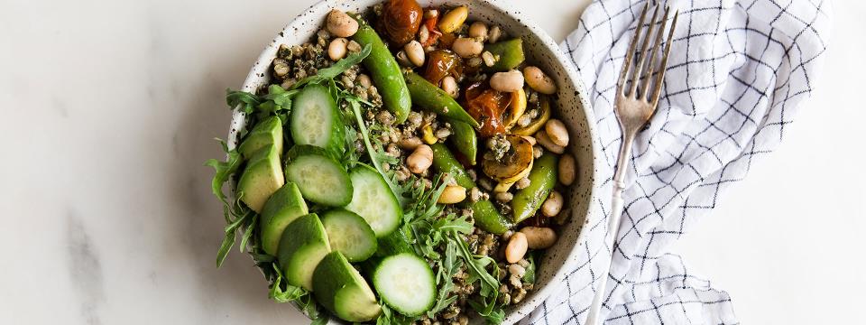 blistered tomato grain bowl