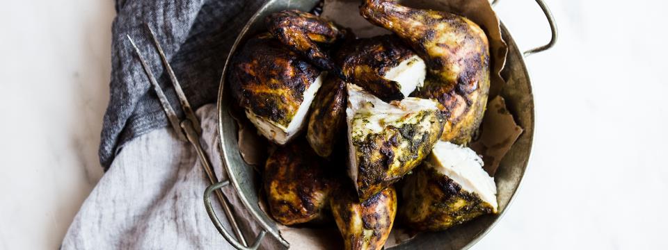 spatchcocked, chicken, meal prep, modern proper, green goddess